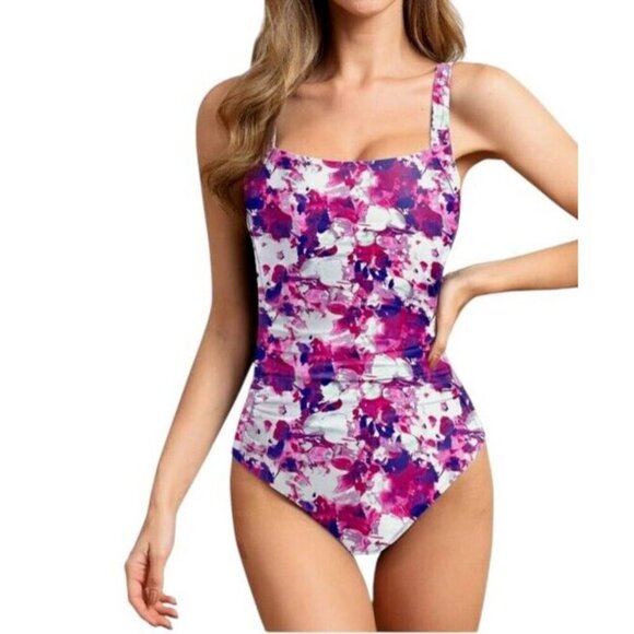 Upopby Women's Pink Floral Tummy Control One Piece Swimsuit SIZE-14 - Picture 6 of 9